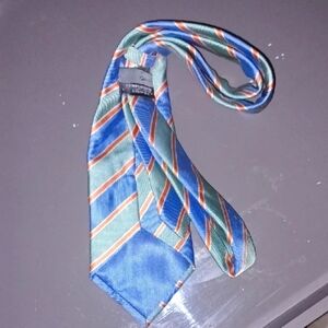 Arturo Calle European Collection Blue, Green and Orange Silk Striped Tie